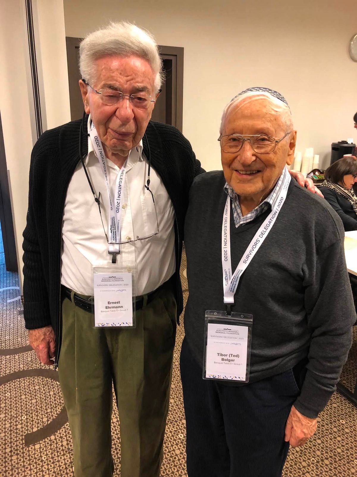 Ted Bolgar with fellow Montreal Holocaust survivor Ernest Ehrmann at the 2020 Survivors' Delegation