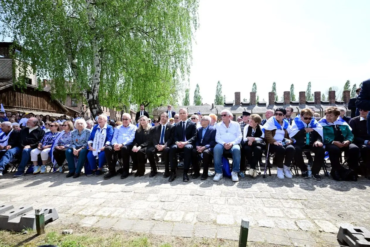 Holocaust survivors seated at the ceremony at Auschwitz-Birkenau