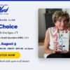 Alumni Book Club poster for The Choice by Dr. Edith Eva Eger; Aug 9 on Zoom; photo of a smiling woman holding the book.