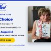 Promotional poster for The Choice alumni book club; a smiling woman holds a copy of the book on the right.