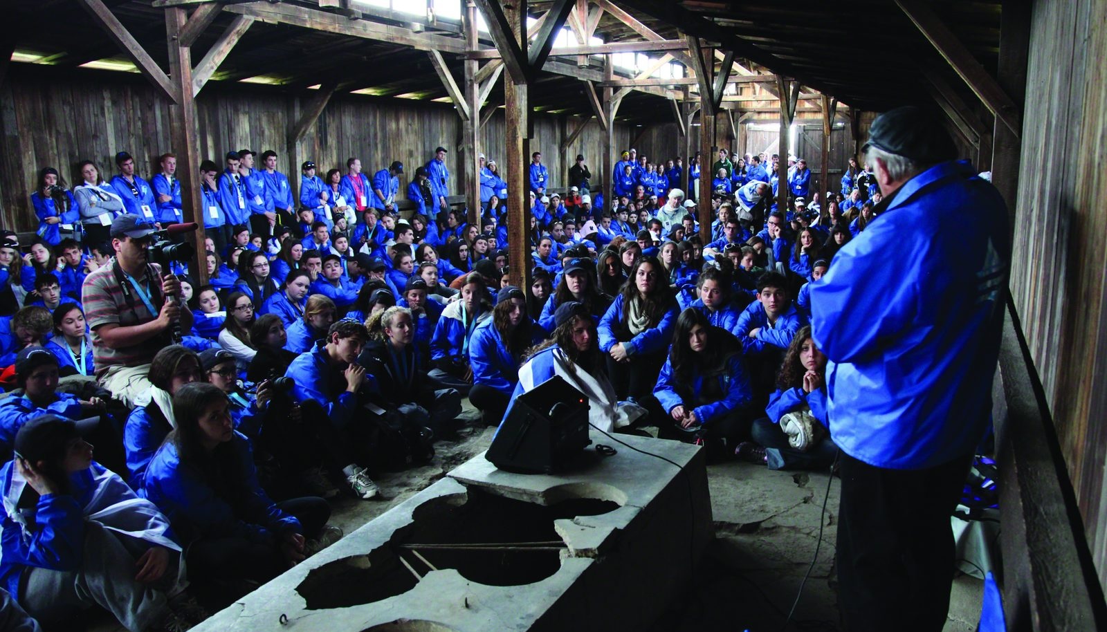 Participants inside the barracks at Birkenau