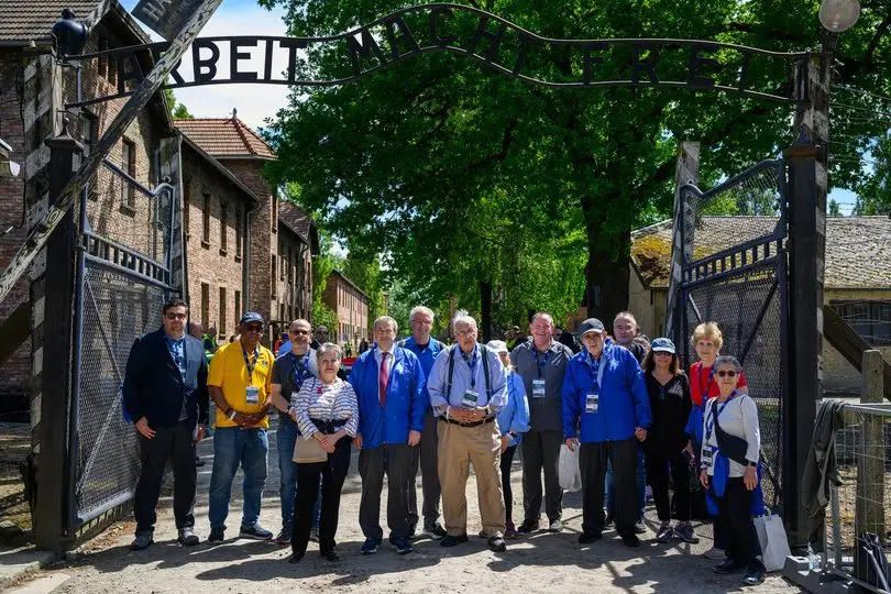 University presidents delegation at the Auschwitz gate, 2024