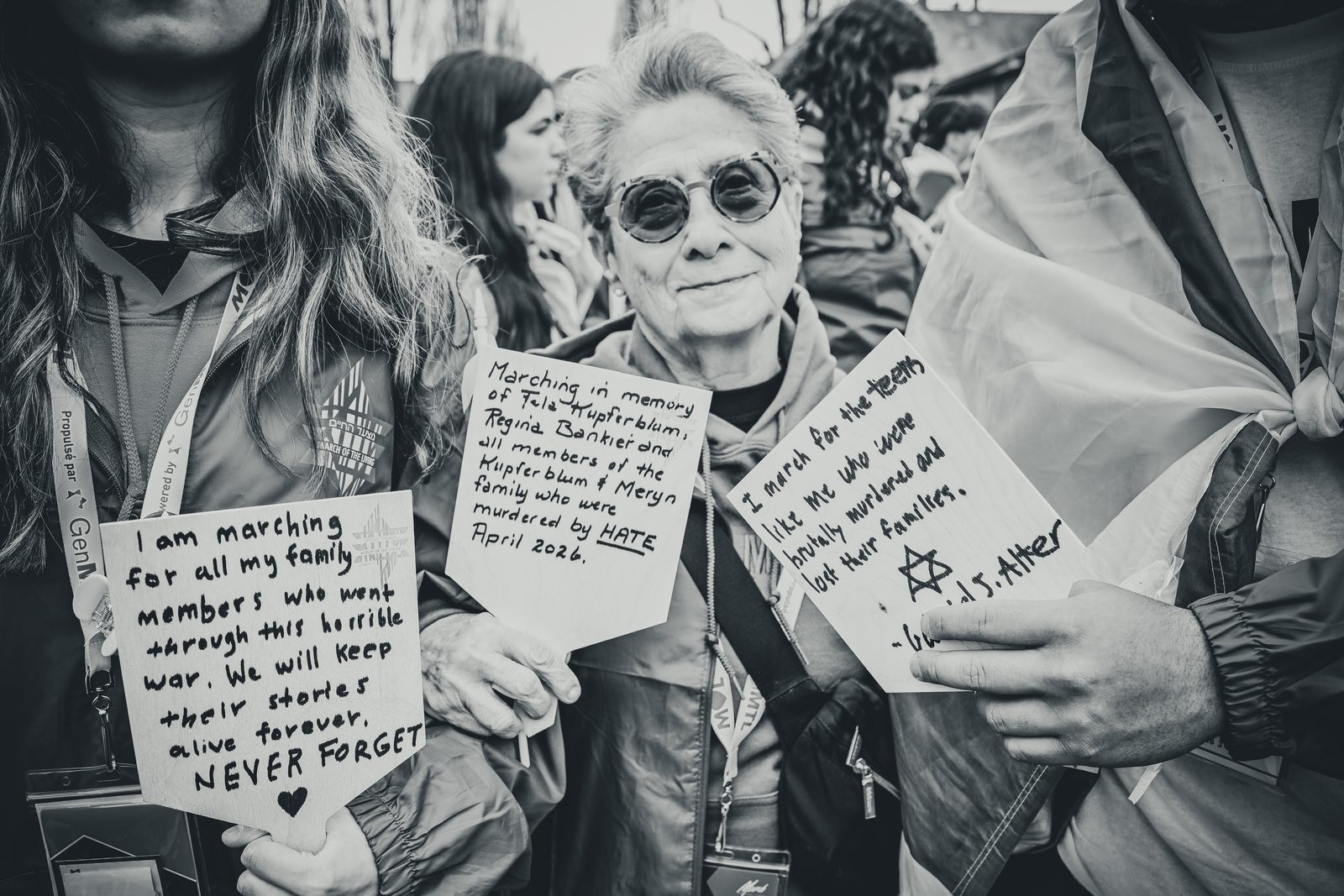 Eva Kuper marching with students on the March of the Living